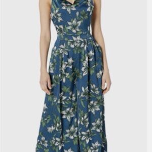 J.O.A. Teal Floral Spaghetti-Strap Jumpsuit